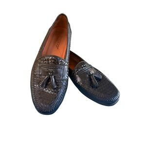 Brass Boot Mens Black Woven Leather Tassel Loafers Made in Spain 95456-01-SY 10